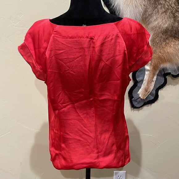 Violet & Claire Large Red Blouse Y2K Satin‎ Shiny Office Siren Boardroom - Picture 3 of 5